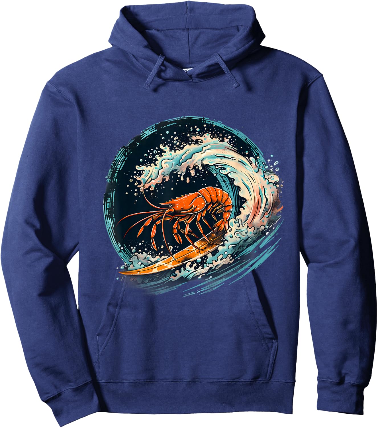 Shrimp Ocean Sea Animal Lover Marine Mammal Surfing Motif Hoodie - Hoodie | Navy