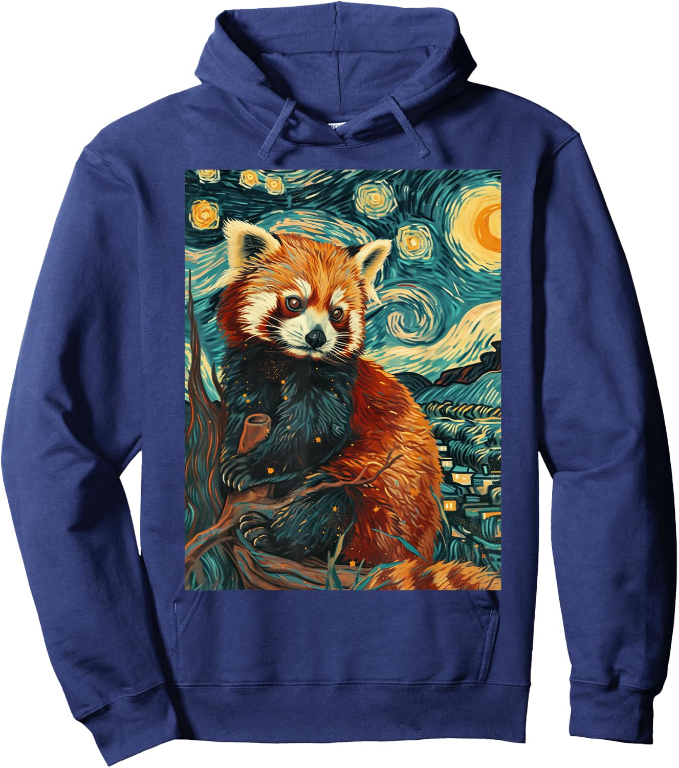 Red Panda Starry Night Van Gogh Graphic Hoodie - Hoodie | Navy
