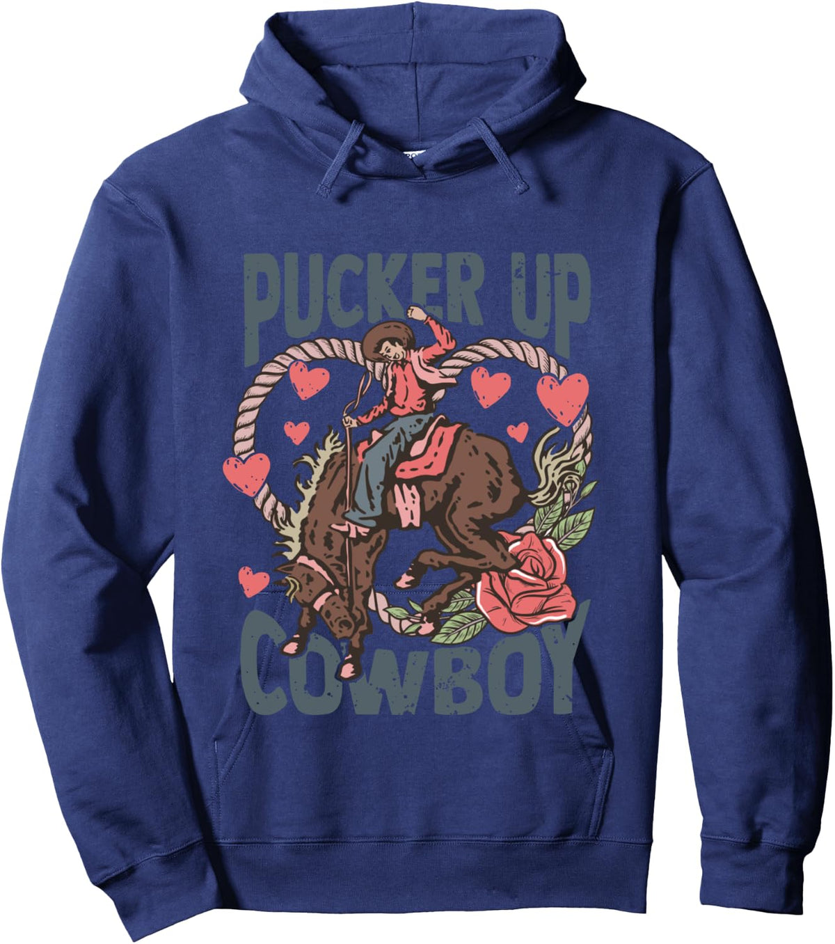 Pucker Up Cowboy Retro Groovy Howdy Valentines Cowboy Hat Hoodie - Hoodie | Navy