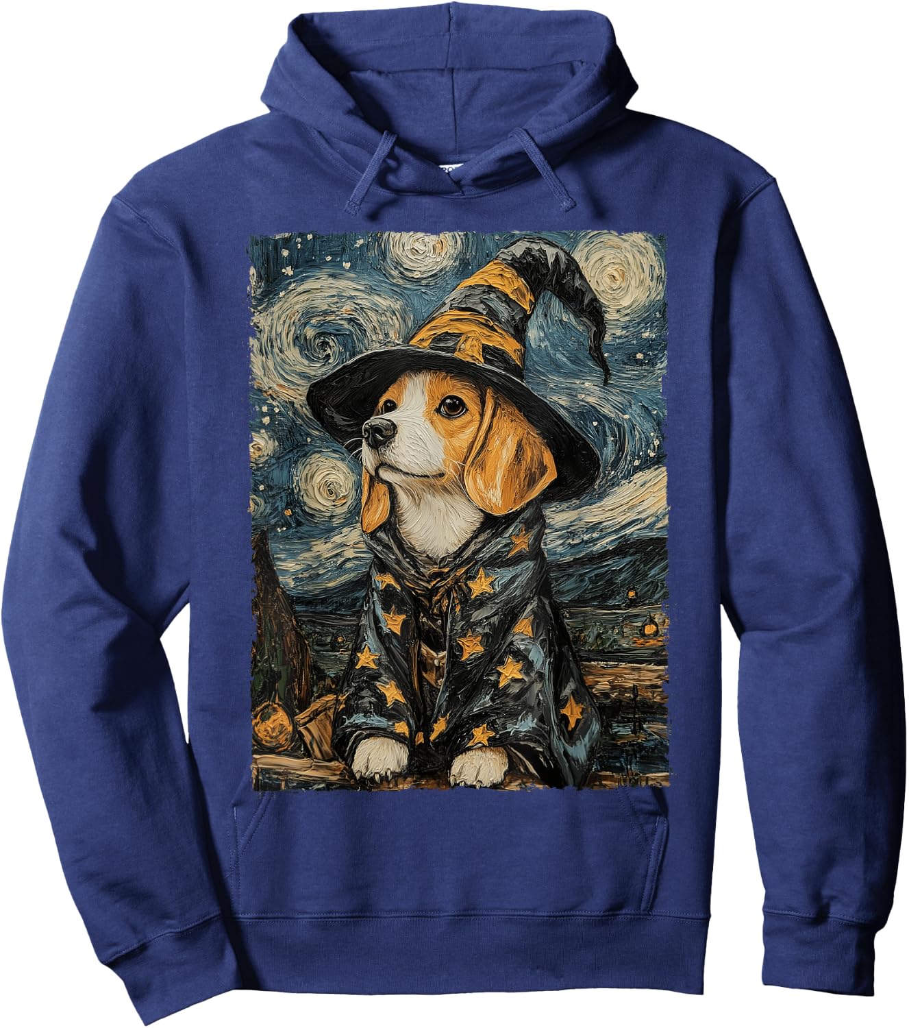 Beagle Witch Costume Painting Starry Night Dog Hoodie - Hoodie | Navy