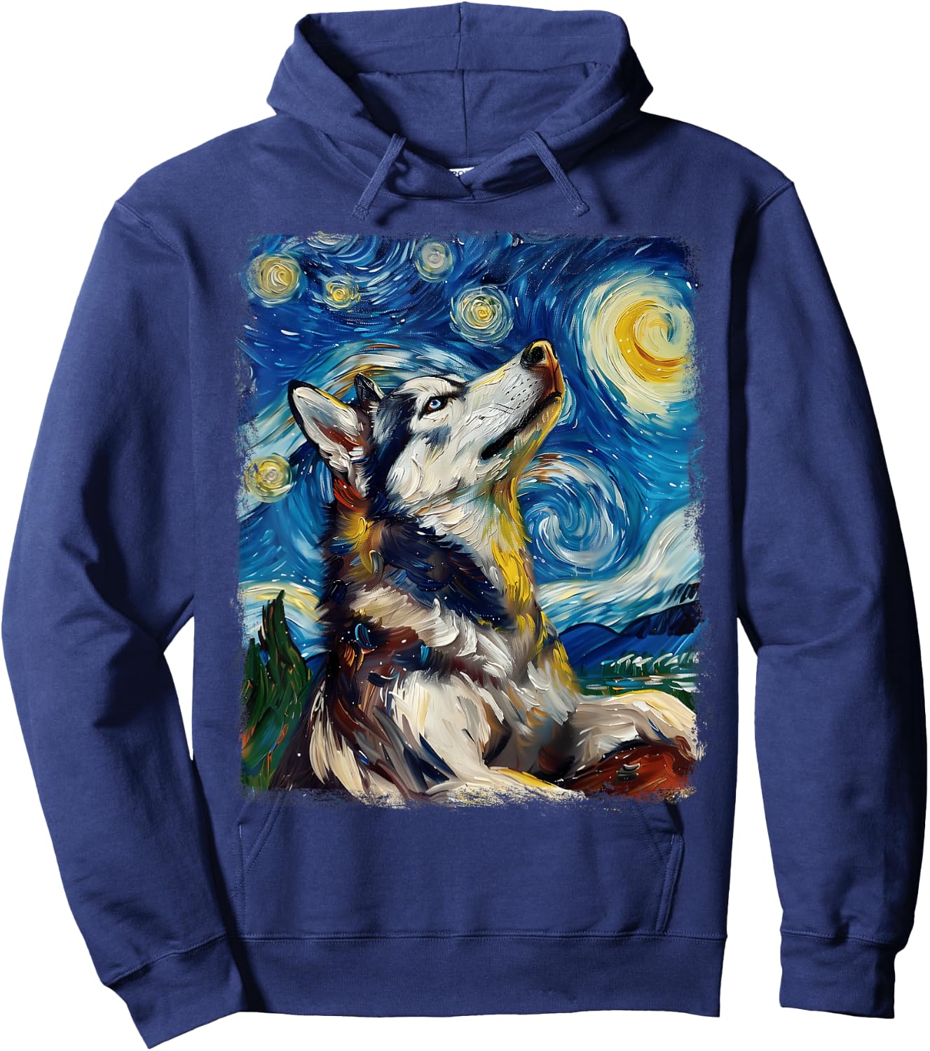 Siberian Husky Dog Starry Night Painting Hoodie - Hoodie | Navy