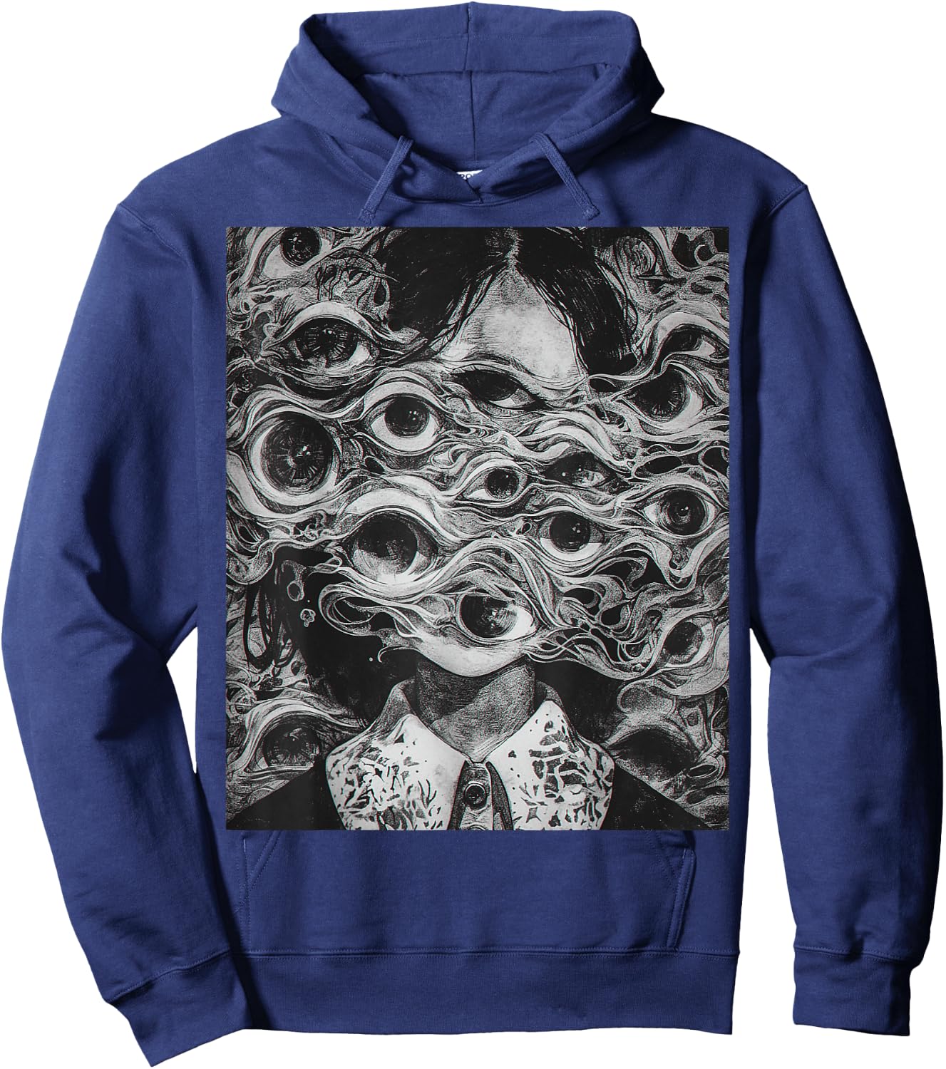 Creepy manga Girl Scary Eyes Horror Halloween Frightening Hoodie - Hoodie | Navy
