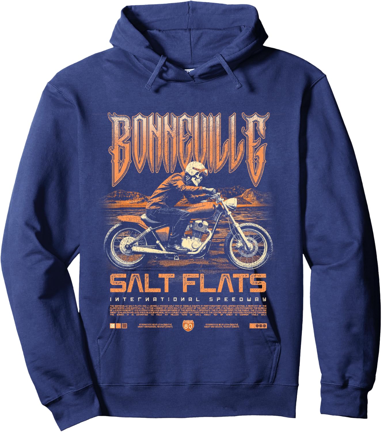 Bonneville Salt Flats Motorcycle Racing Vintage Biker Hoodie - Hoodie | Navy