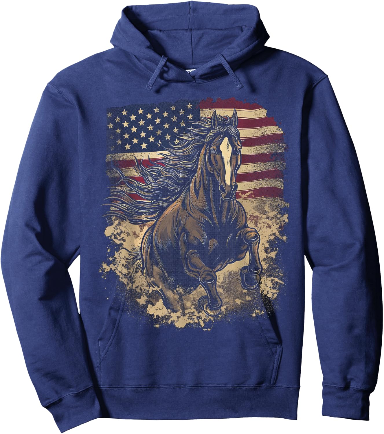 Patriotic Horse American Flag Horseback Riding Western Farm Hoodie - Hoodie | Navy