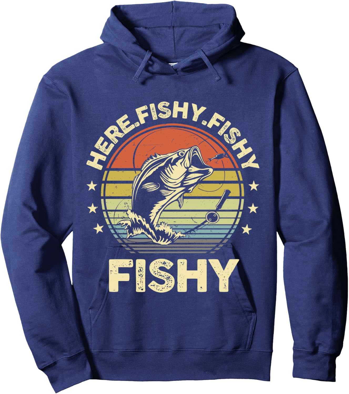 Fishing Here-Fishy Bass Fish Funny Dad Graphic Hoodie - Hoodie | Navy