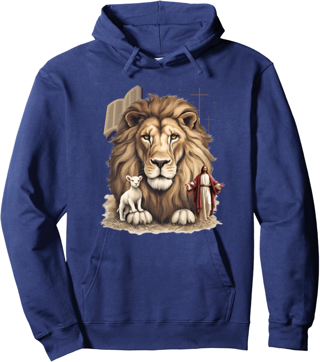 Vintage Jesus Lion Lamb Bible Cross Christian Faith Hoodie - Hoodie | Navy