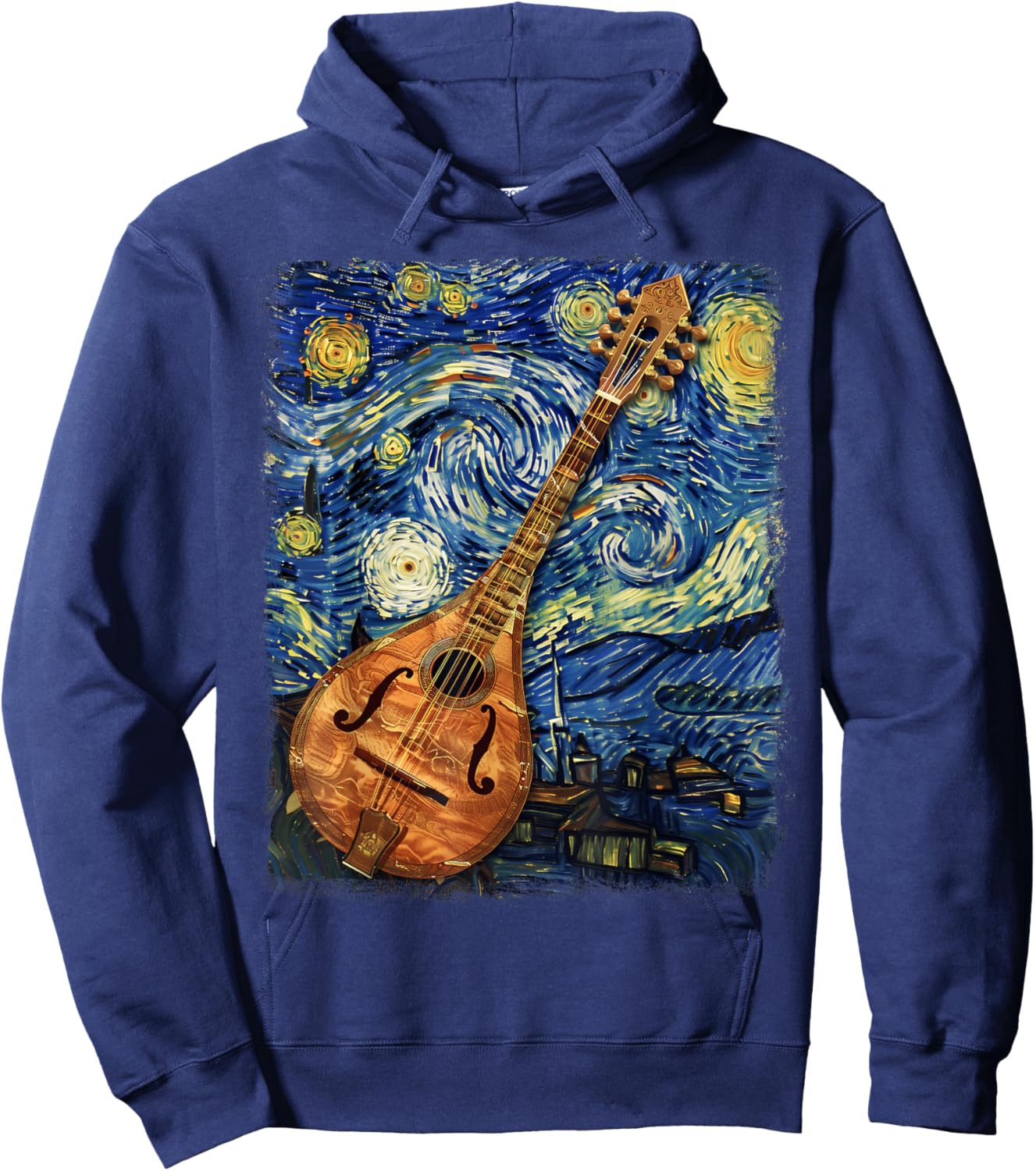 Mandolin Mandolinist Instrument Starry Night Painting Hoodie - Hoodie | Navy