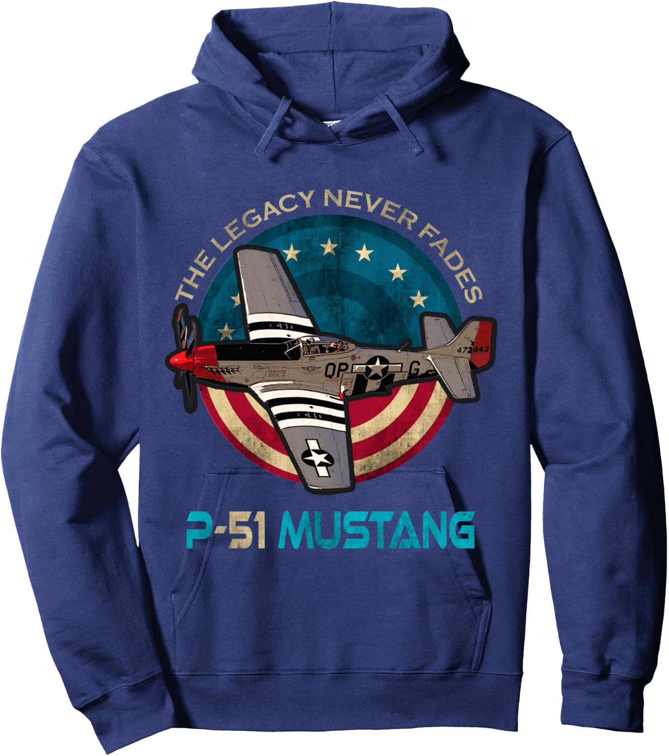 P-51 Mustang American WW2 Fighter Airplane Vintage USA Flag Hoodie - Hoodie | Navy
