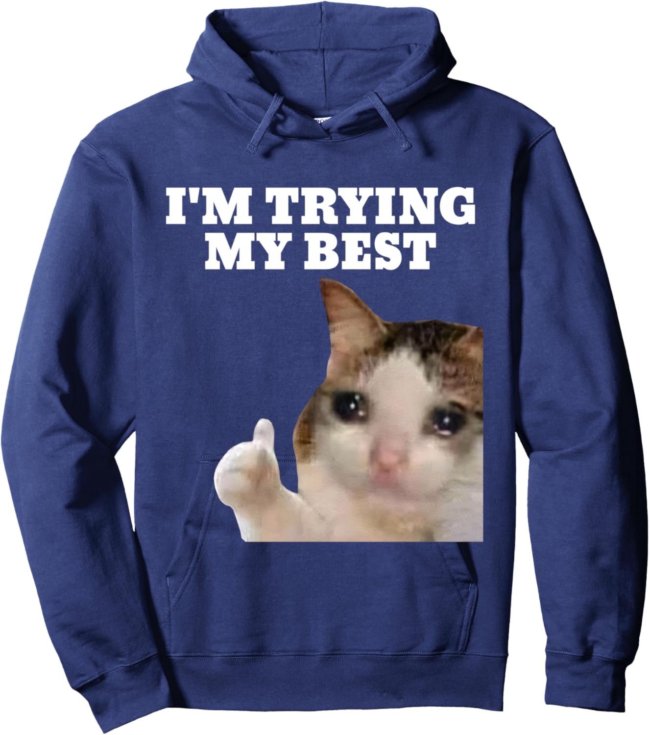 I'm Trying My Best Funny Crying Cat Meme Women Kids Hoodie - Hoodie | Navy