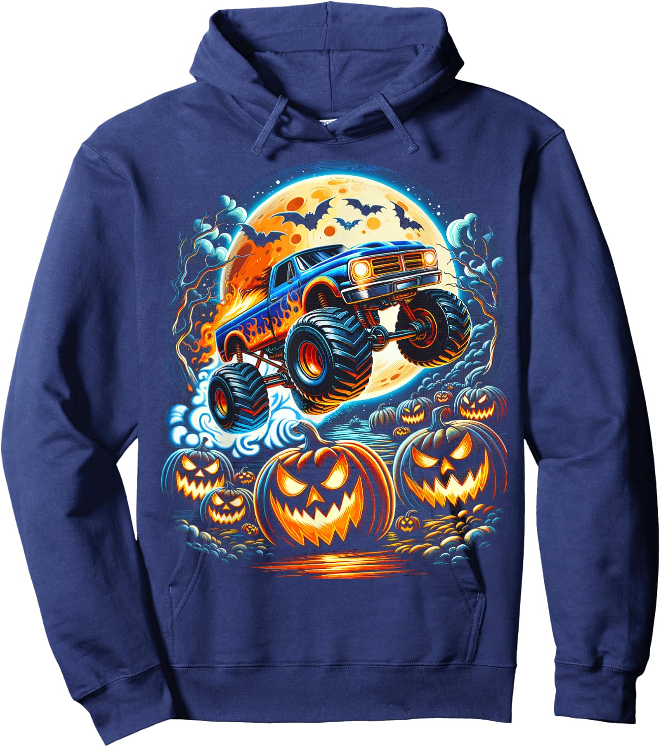 Halloween Monster Truck Jack O Lantern Boy Trick Treat Hoodie - Hoodie | Navy