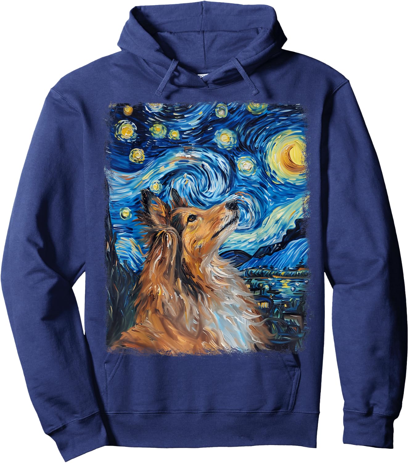 Shetland Sheepdogs Dog Starry Night Painting Hoodie - Hoodie | Navy