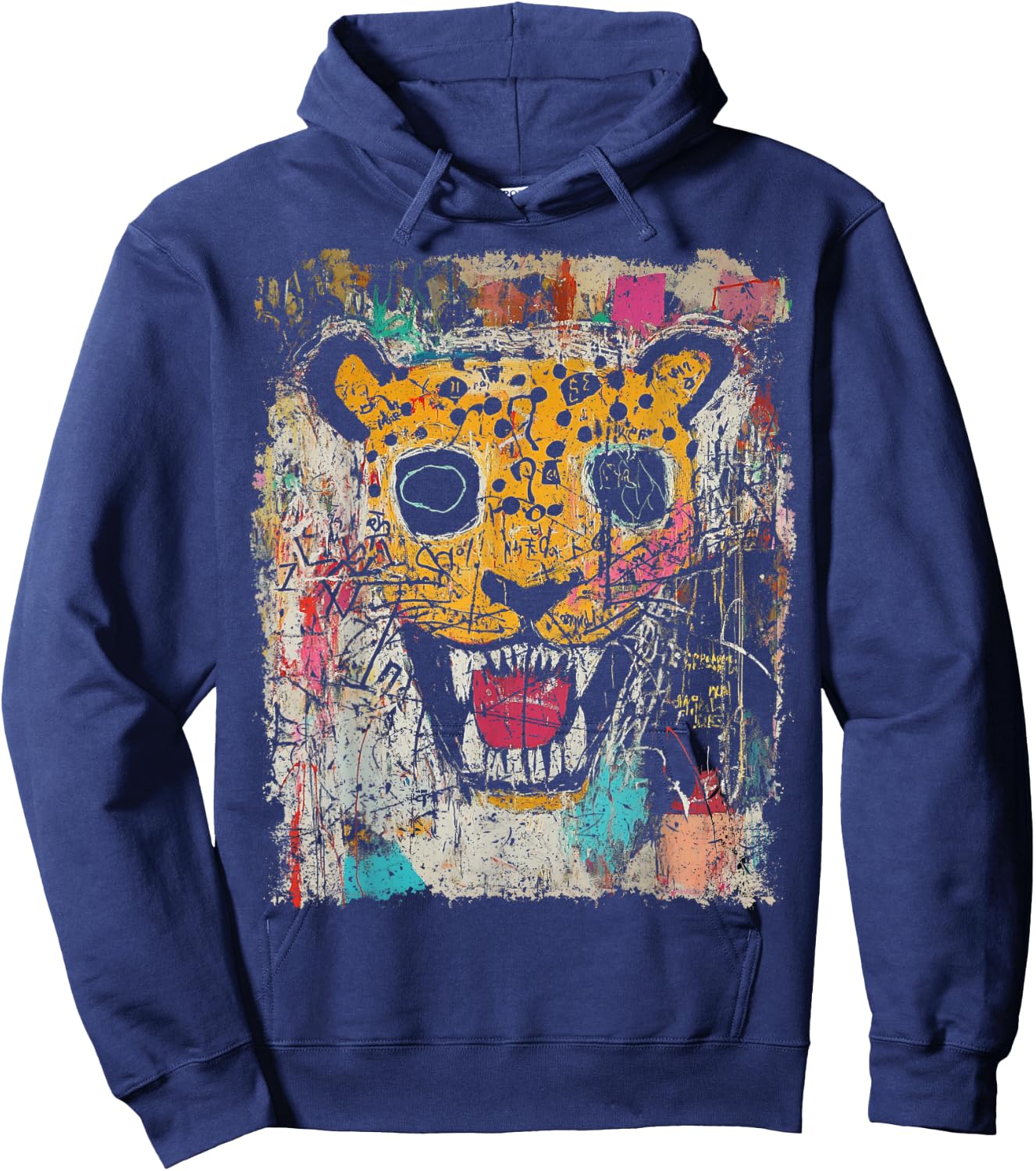 Pop Art Style Leopard 90s Graffiti Hoodie - Hoodie | Navy