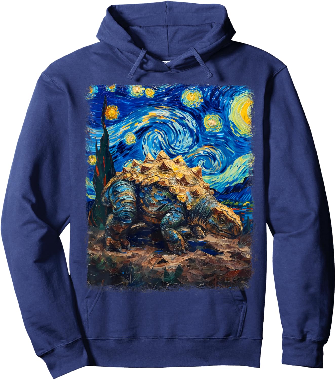 Ankylosaurus Dinosaur Starry Night Painting Hoodie - Hoodie | Navy