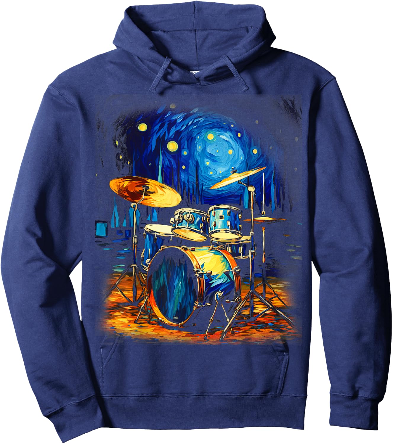 Drum Kit Percussionist Drummer Van Gogh Drums Hoodie - Hoodie | Navy
