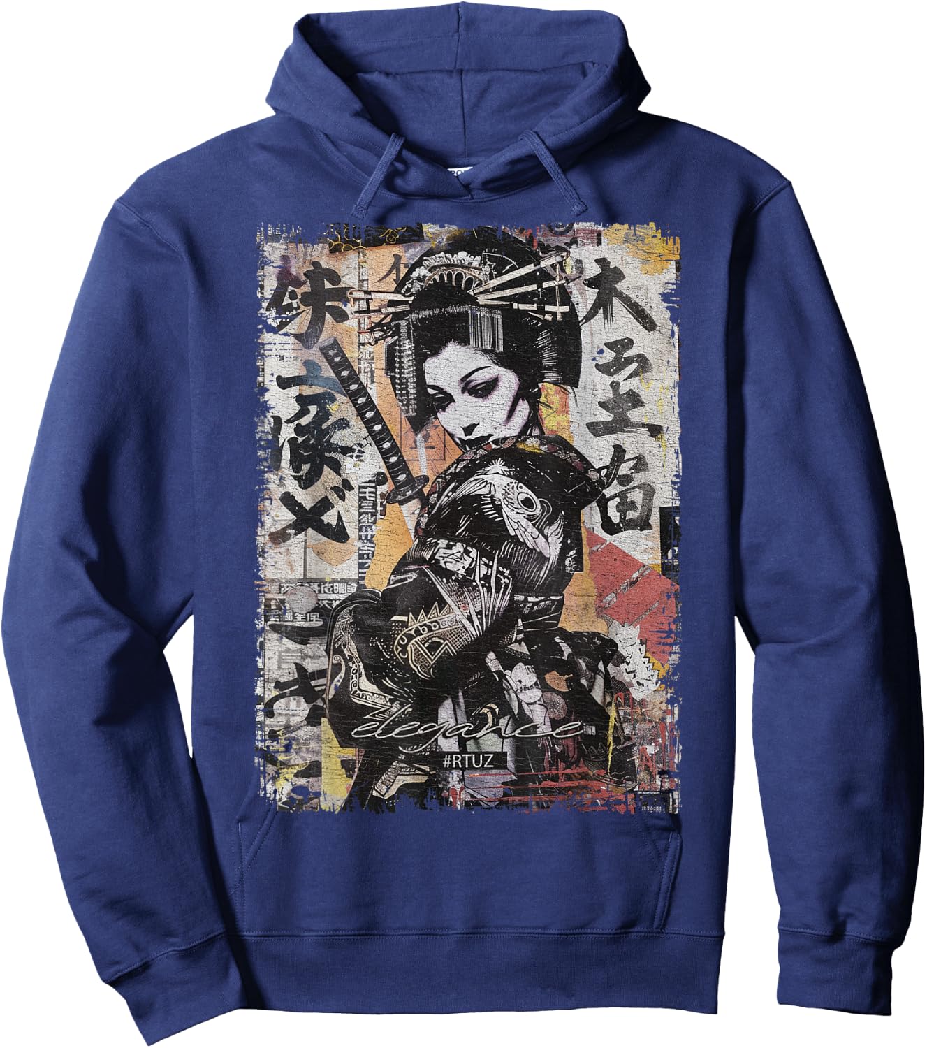 Hip Hop Y2K Vintage Hipster Edgy Urban Streetwear Geisha Hoodie - Hoodie | Navy