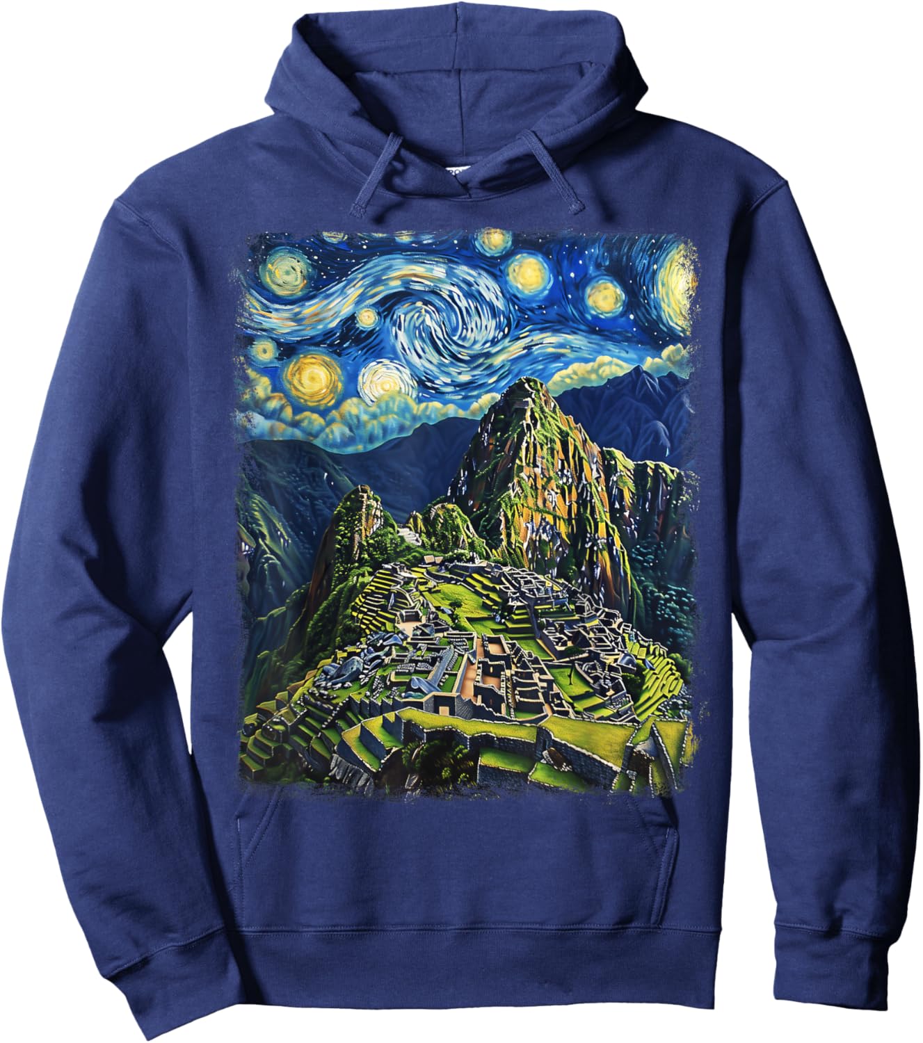 Machu Picchu Peru Inca Starry Night Painting Hoodie - Hoodie | Navy