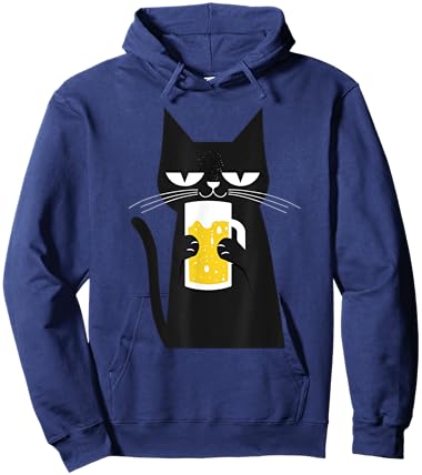 Funny Black Cat loves Beer Funny Beer lover Men Women Hoodie - Hoodie | Navy