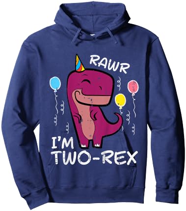 Kids 2nd Birthday Trex Rawr Im Two Rex 2 Year Old Toddler Boys Hoodie - Hoodie | Navy