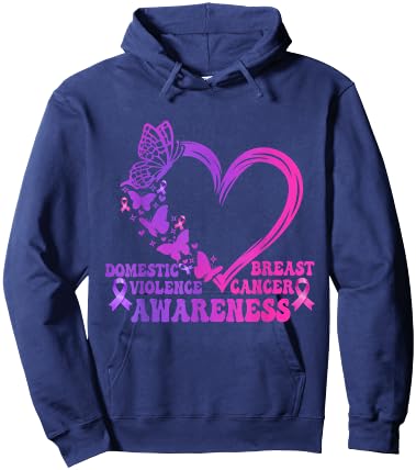Breast Cancer And Domestic Violence Awareness Heart Hoodie - Hoodie | Navy