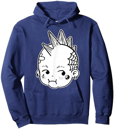 Kewpie Baby Punk Rocker Mohawk Blackwork Hoodie - Hoodie | Navy