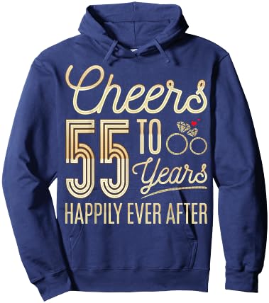 Cheers to 55 Years Happily - 55th Wedding Anniversary Hoodie - Hoodie | Navy