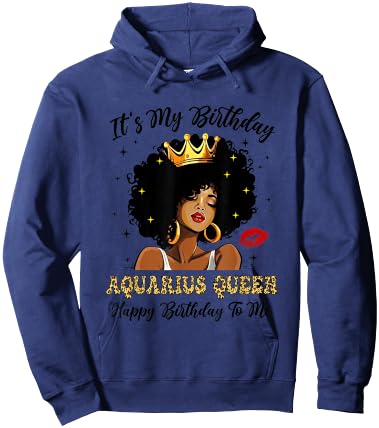 It's My Birthday Aquarius Queen African American Women Hoodie - Hoodie | Navy
