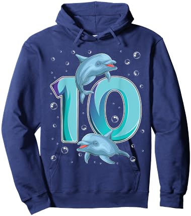 10 Year Old Dolphin 10th Birthday Girl Party Dolphin Lover Hoodie - Hoodie | Navy