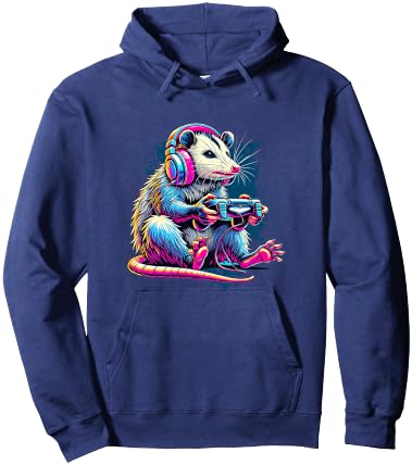Funny Distressed Possum Gaming Retro Opossum Video Games Hoodie - Hoodie | Navy