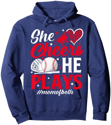 She Cheers He Plays Mom Of Both Cheer And Baseball Mom Hoodie - Hoodie | Navy