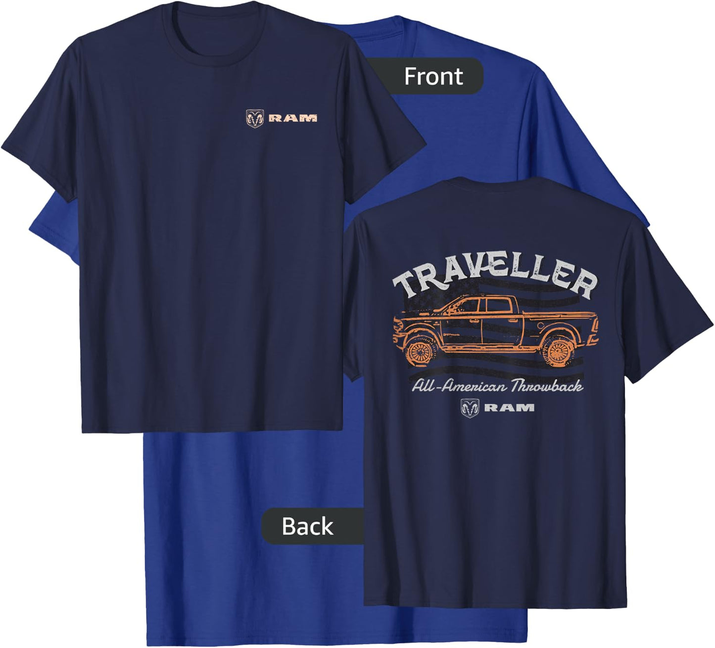 RAM Trucks All-American Throwback - Light Print (Front/Back) T-Shirt - T-Shirt | Royal
