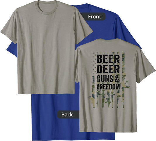 Beer Deer Guns & Freedom - Funny Buck Hunting USA CAMO Flag T-Shirt - T-Shirt | Royal