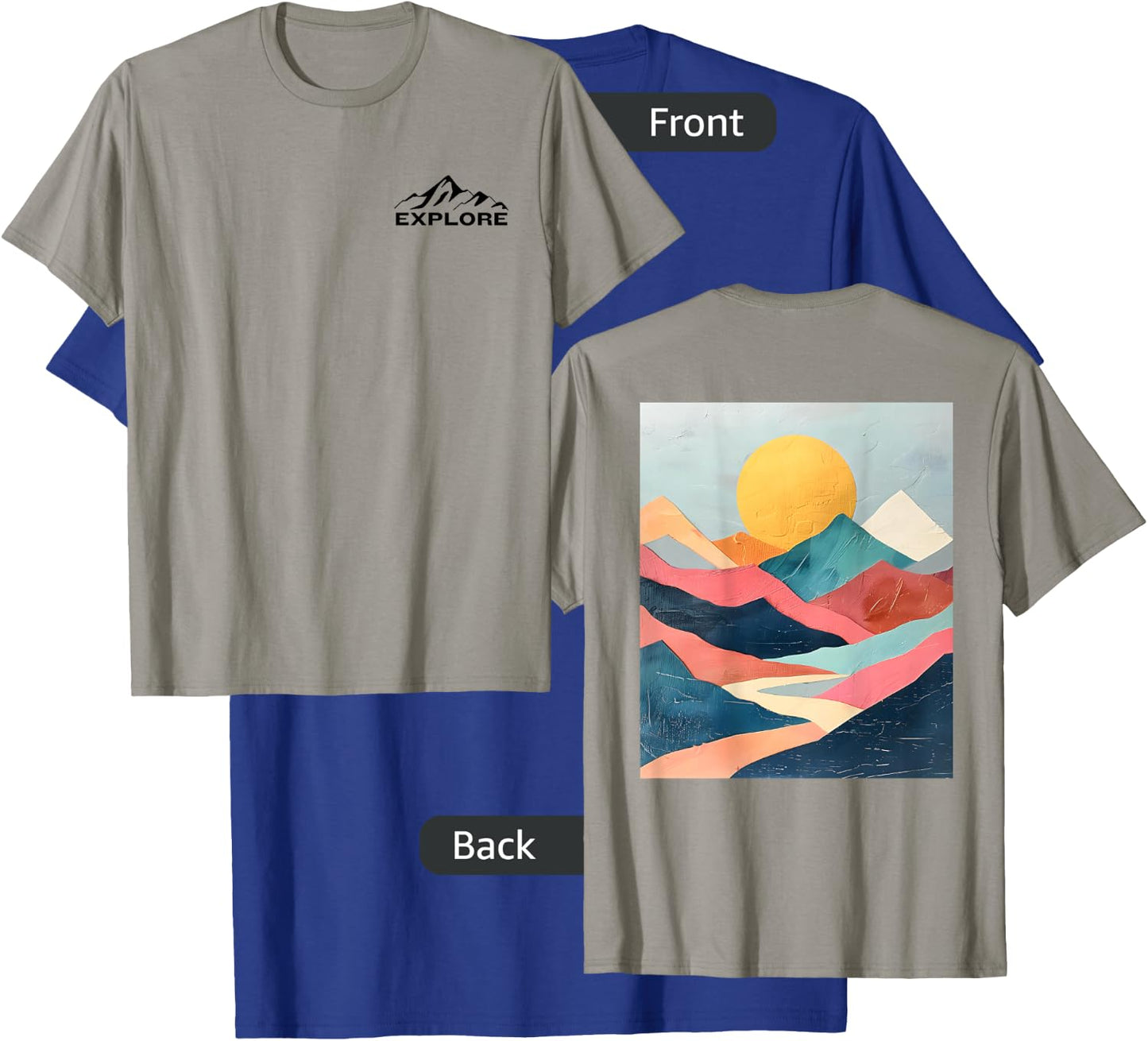 Explore - Mountain Design on Back - Abstract Pastel Colors T-Shirt - T-Shirt | Royal