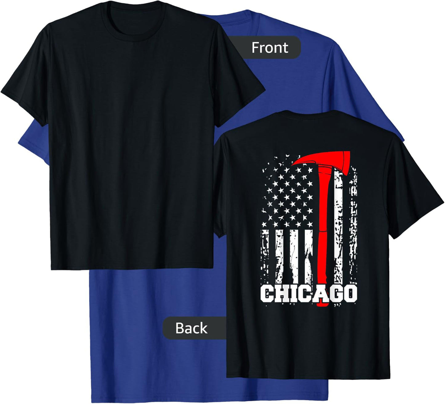 Chicago Firefighter Shirt Fireman American Flag Gift T-Shirt - T-Shirt | Royal
