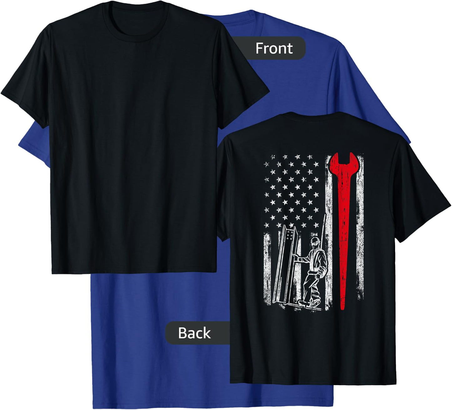 American USA Flag Ironworker Design On Back Vintage Novelty T-Shirt - T-Shirt | Royal