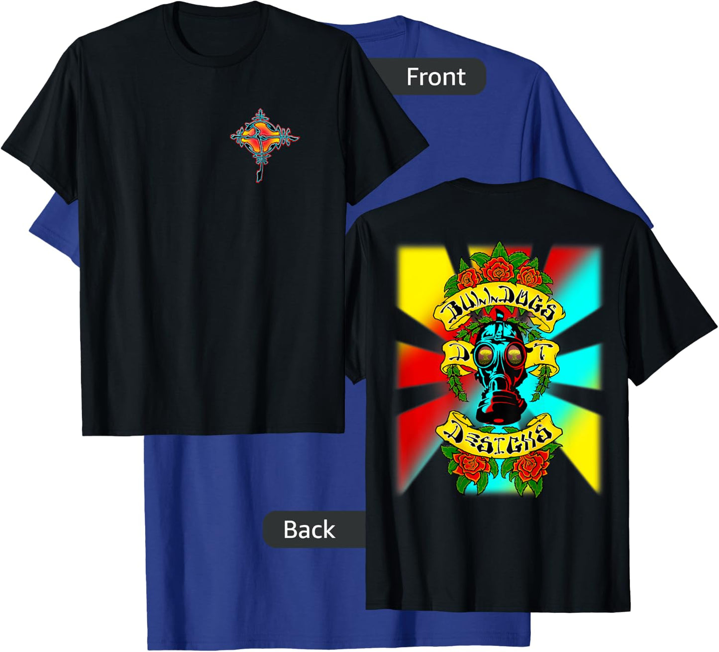Bulldogs Designs DT Gas Head Roses Skateboard Design T-Shirt - T-Shirt | Royal
