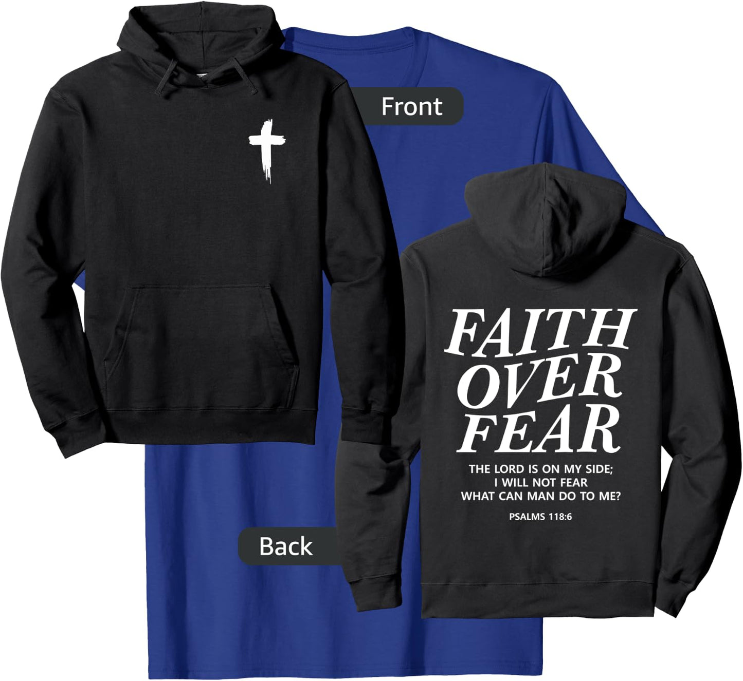 Faith Over Fear Bible Verse Christian Front and Back Print T-Shirt - T-Shirt | Royal