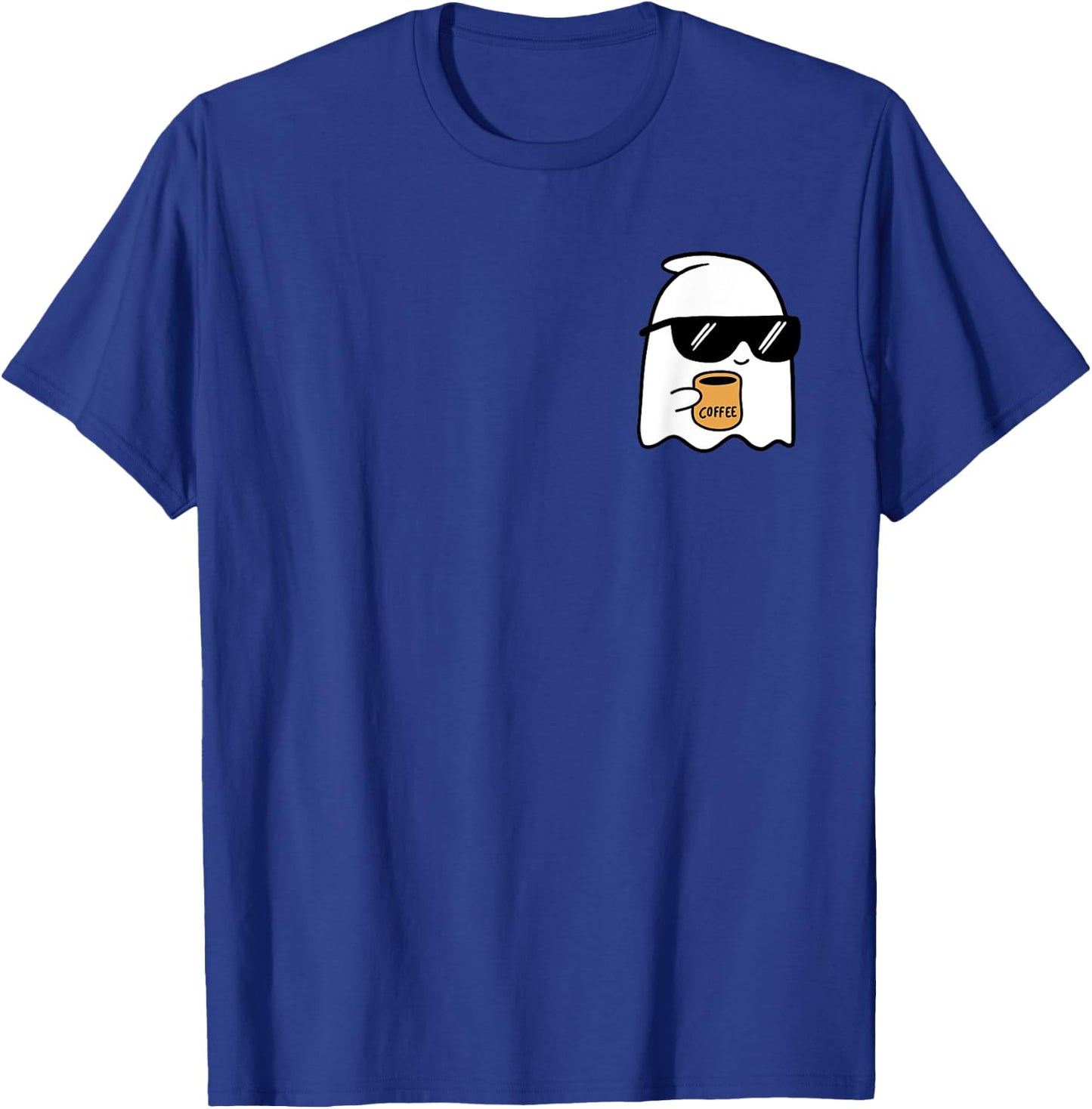 Cute Ghost Drinking Coffee Halloween Ghost Coffee T-Shirt - T-Shirt | Royal