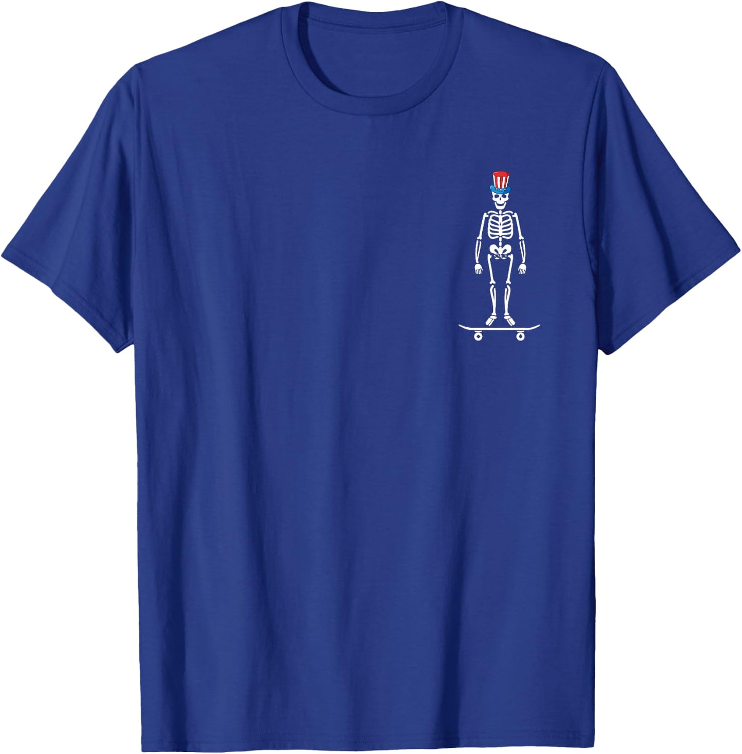 Skeleton Skateboard 4th Of July Funny US Flag Patriotic T-Shirt - T-Shirt | Royal