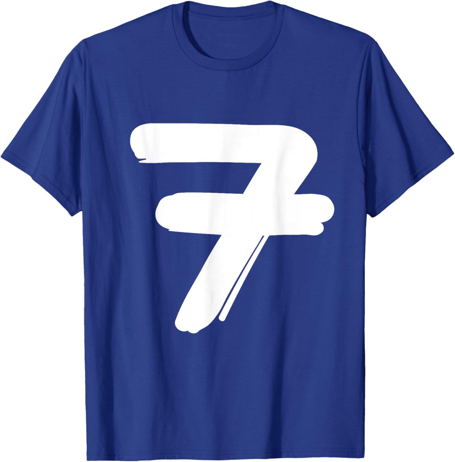 Number 7 in white large bold hand painted font style T-Shirt - T-Shirt | Royal