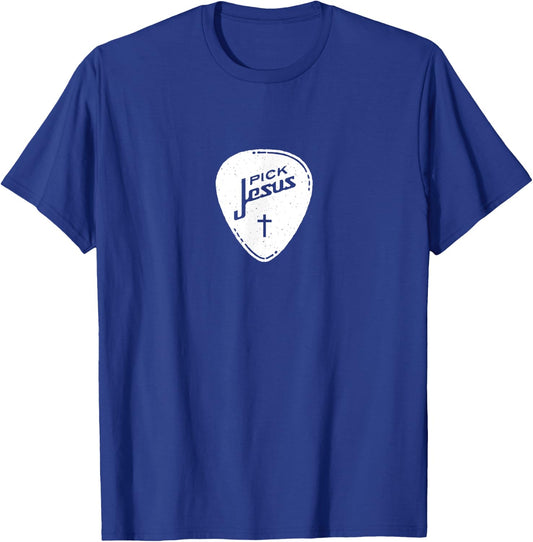 Christian Shirt - Vintage Guitar Pick Jesus Cross Worship T-Shirt - T-Shirt | Royal