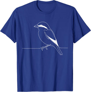 Line Art Bird & Ornithologist Loggerhead Shrike T-Shirt - T-Shirt | Royal