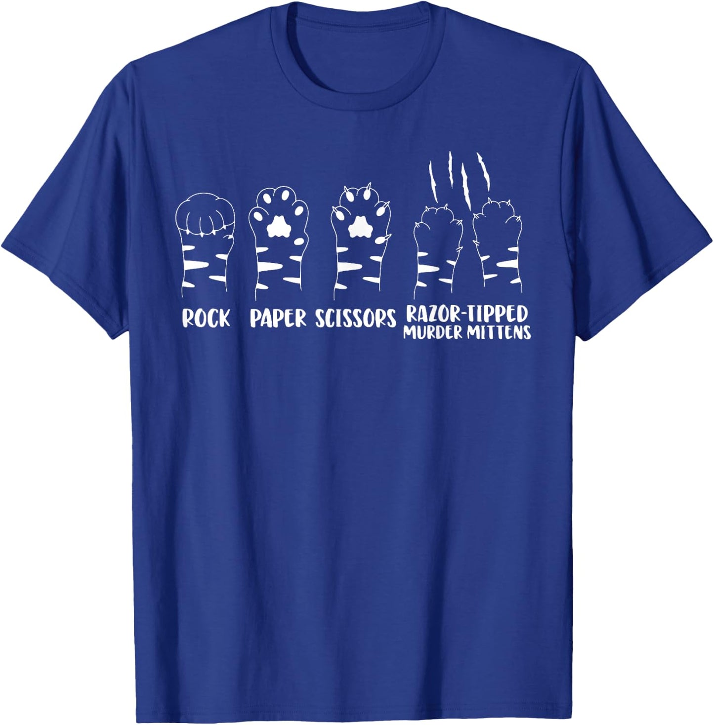 Cat Paw Rock Paper Scissors Razor Tipped Murder Mittens T-Shirt - T-Shirt | Royal