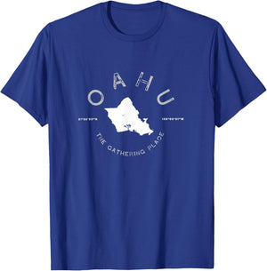 Oahu Hawaii Graphic Map Vintage Retro T T-Shirt - T-Shirt | Royal