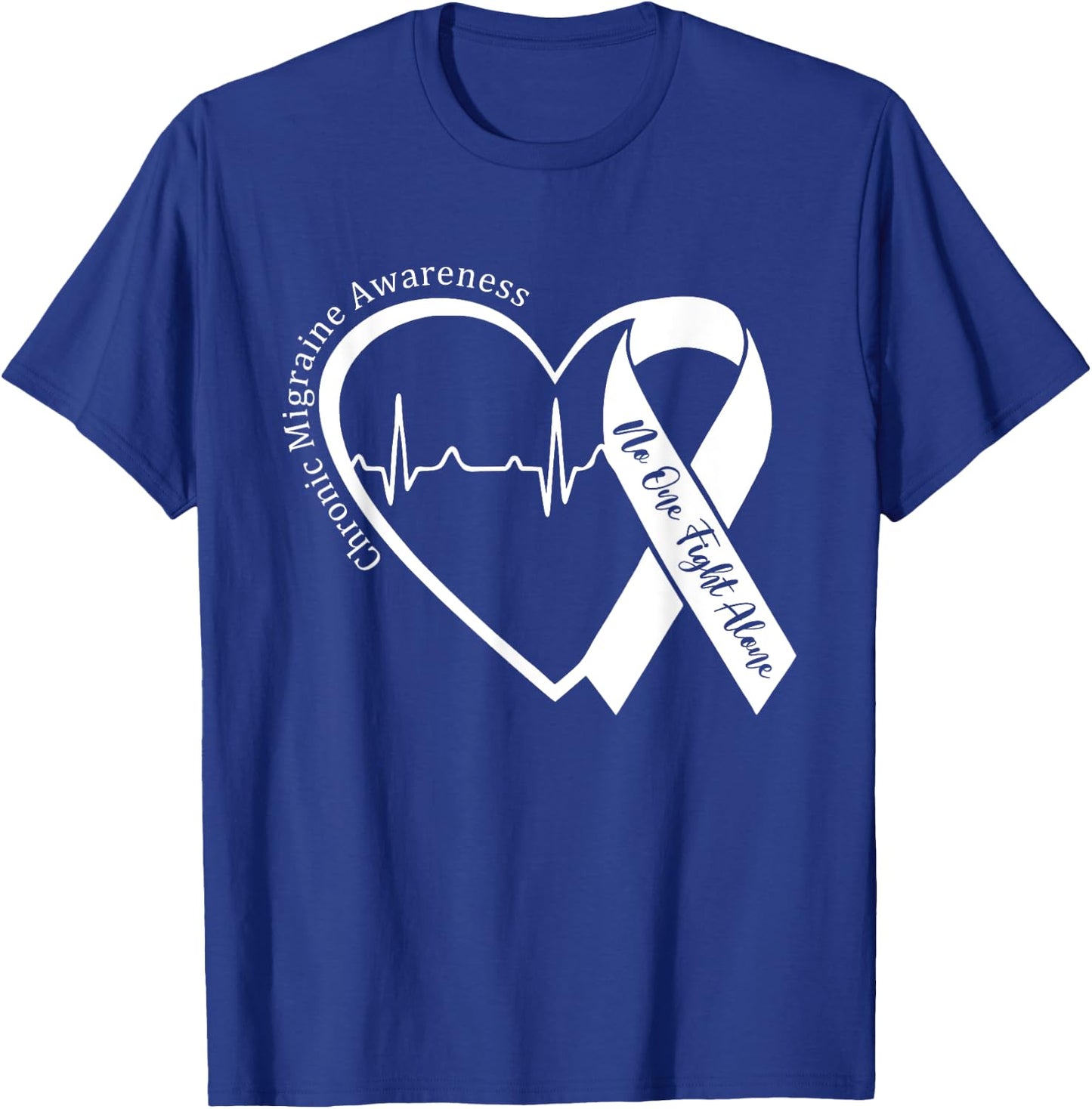 Chronic Migraine Awareness Month Heart Purple Ribbon Support T-Shirt - T-Shirt | Royal