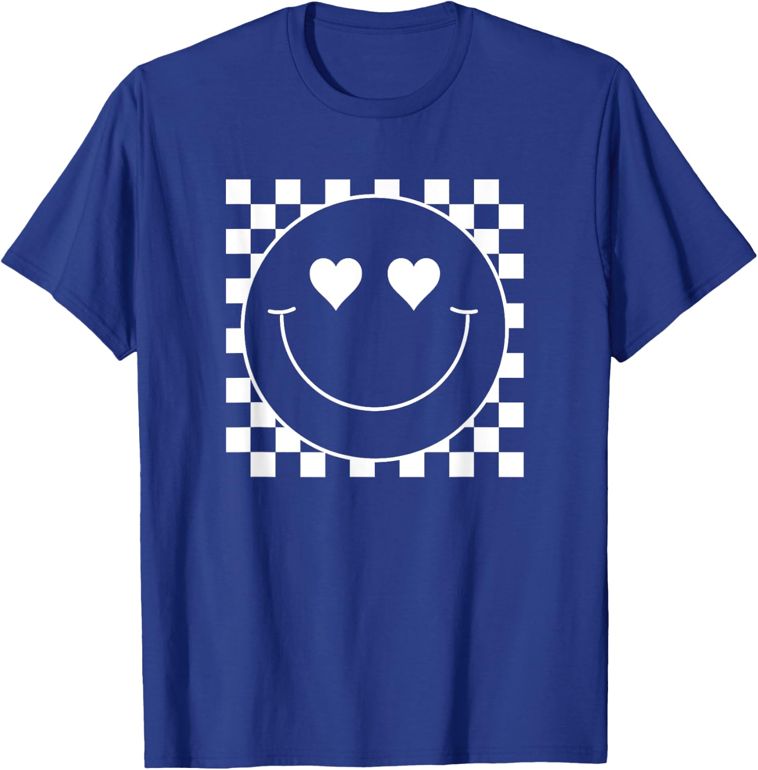 White Checkered 80s Heart Eyes Smile Face Shirt Happy Face T-Shirt - T-Shirt | Royal