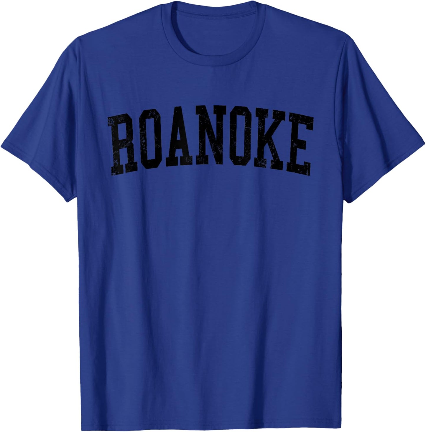 Vintage Roanoke VA Distressed Black Varsity Style T-Shirt - T-Shirt | Royal