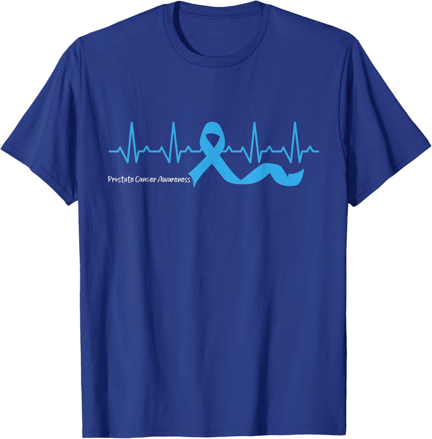 Heartbeat Light Blue Ribbon Prostate cancer awareness suppor T-Shirt - T-Shirt | Royal