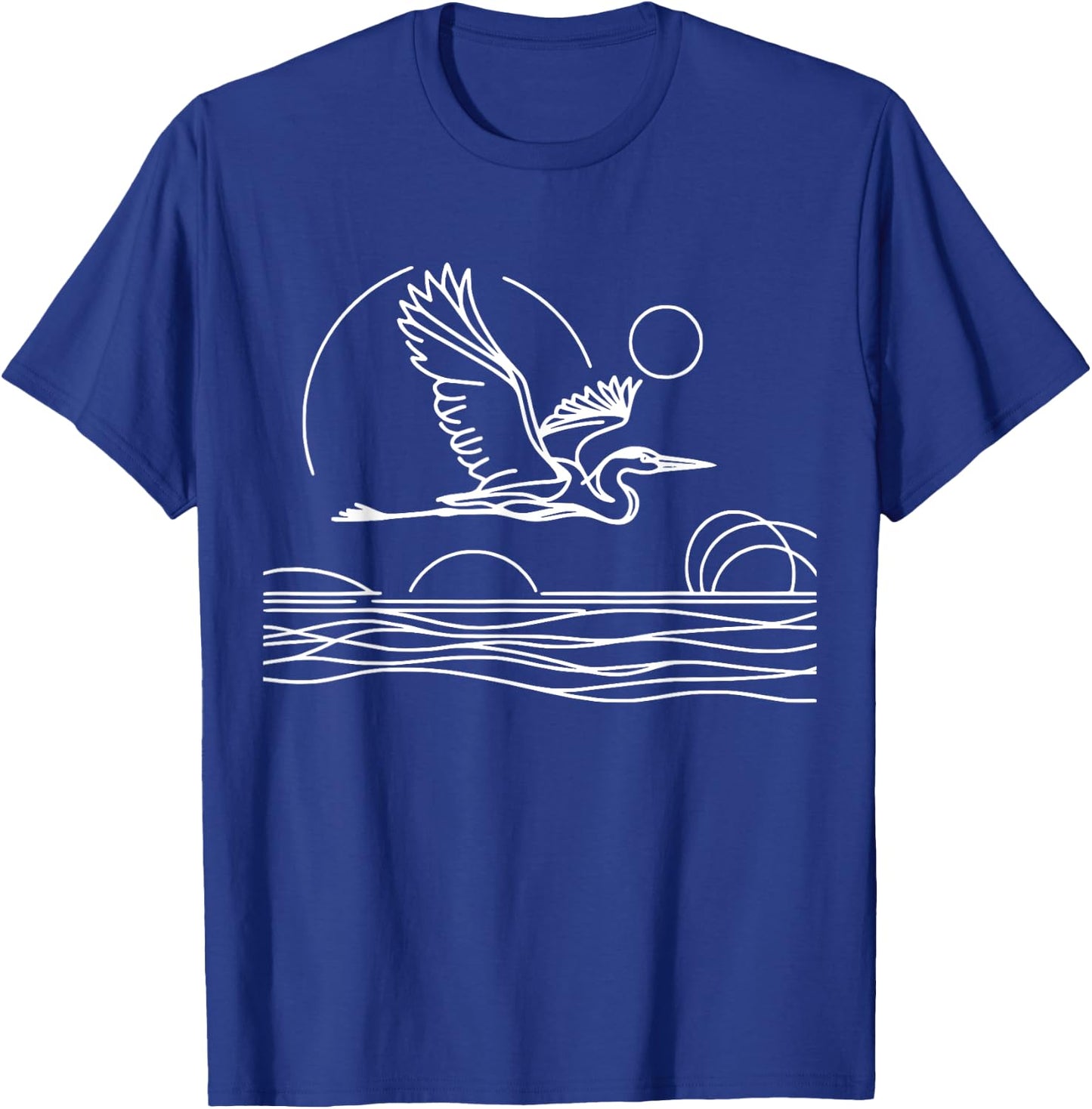 Line Art Bird & Ornithologist Great Blue Heron T-Shirt - T-Shirt | Royal