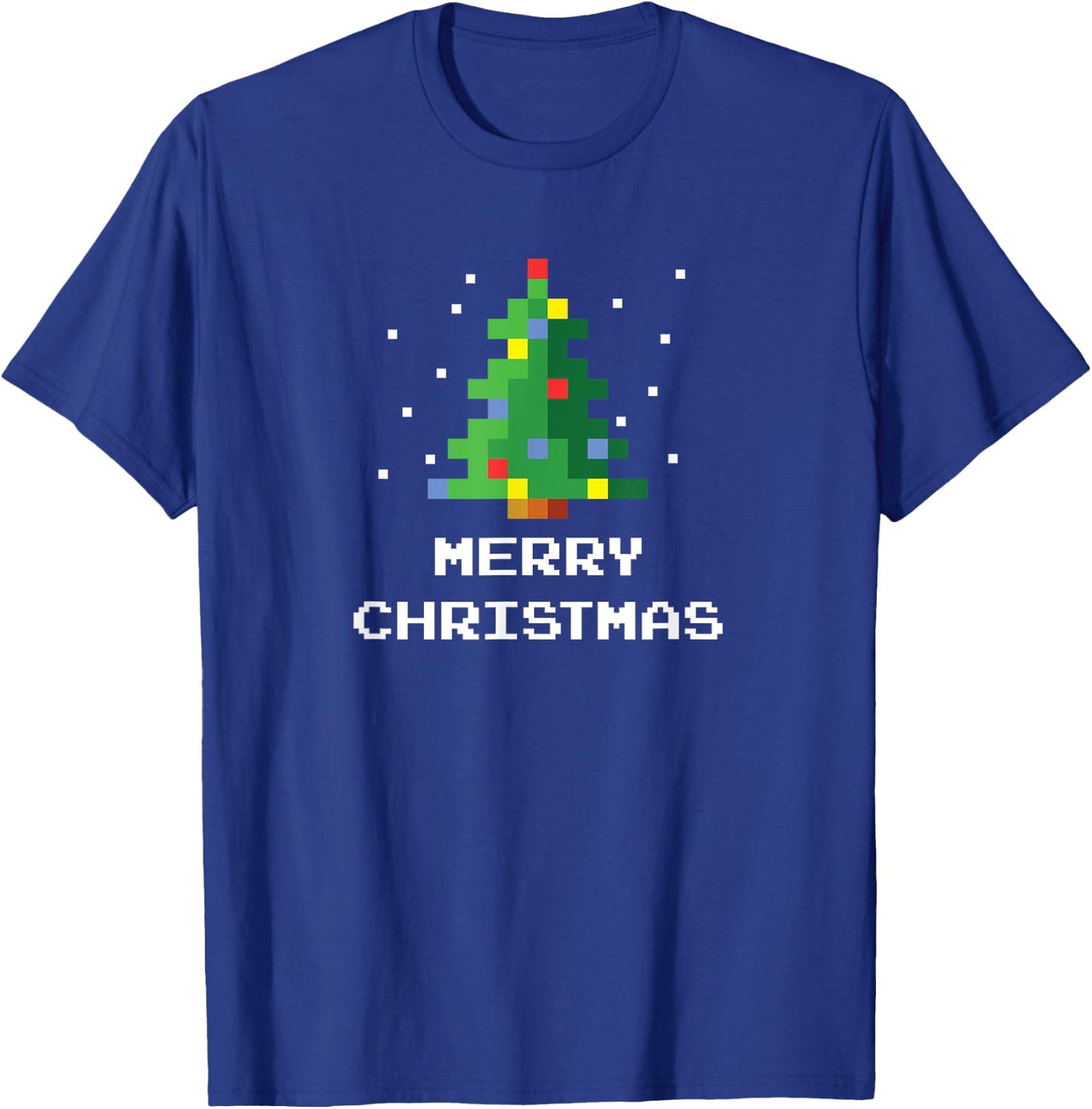 Merry Christmas Pixel Art 8-Bit Video Game Christmas Tree T-Shirt - T-Shirt | Royal