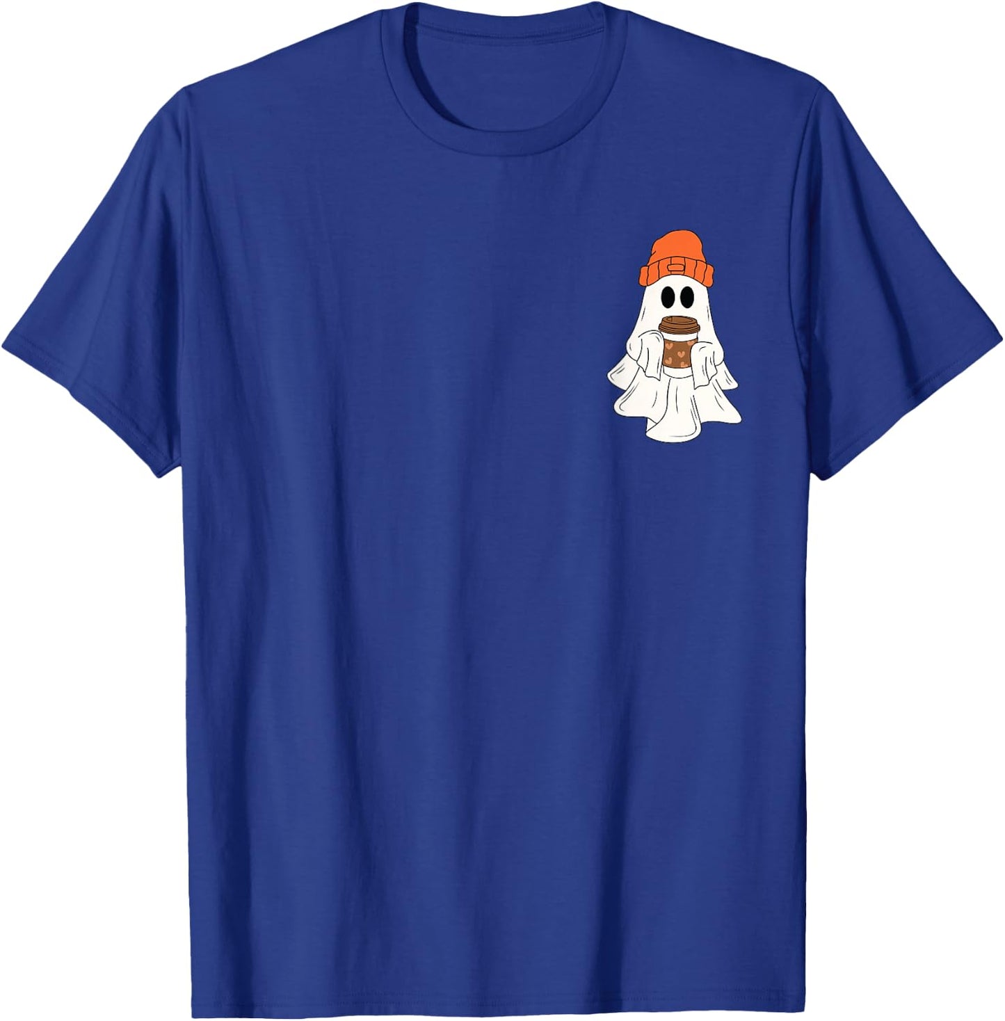 Cute Ghost Drinking Coffee Halloween Ghost Coffee Lover T-Shirt - T-Shirt | Royal